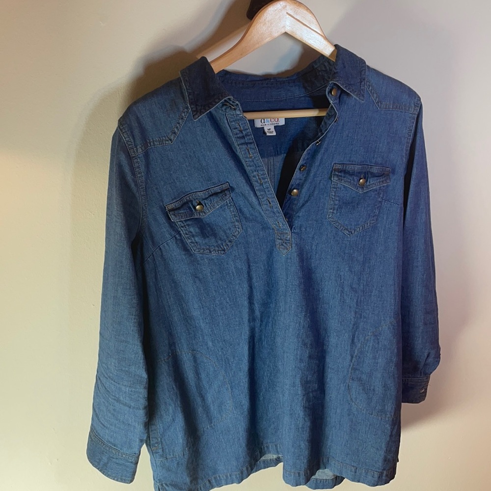D & Co Denim Blouse Medium Petite MP blue